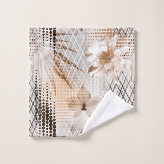 Das tropische Muster ist grau, beige. Badhandtuch Set (Waschlappen)