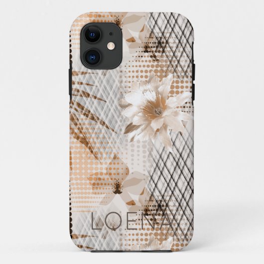 Das tropische Muster ist grau, beige. Case-Mate iPhone Hülle (Rückseite)