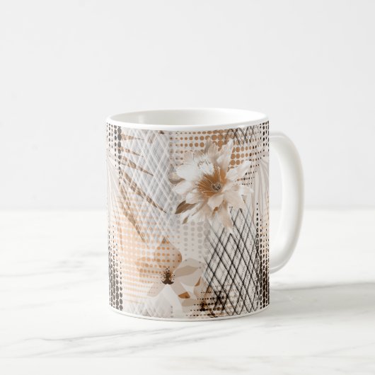Das tropische Muster ist grau, beige. Kaffeetasse (VorderseiteRechts)