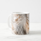 Das tropische Muster ist grau, beige. Kaffeetasse (Vorderseite Links)