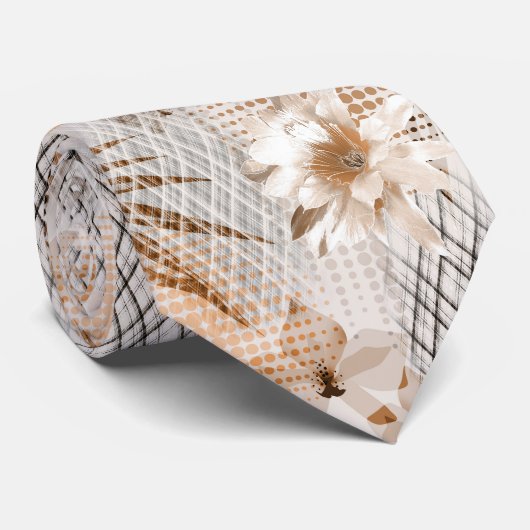 Das tropische Muster ist grau, beige. Krawatte (Gerollt)
