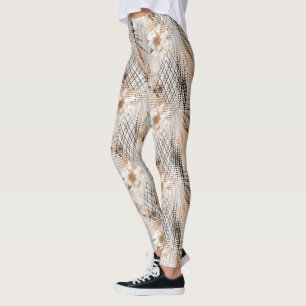 Das tropische Muster ist grau, beige. Leggings