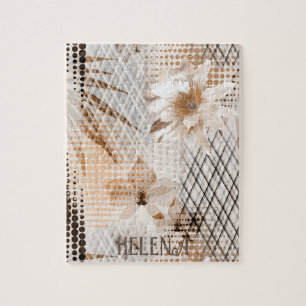 Das tropische Muster ist grau, beige. Puzzle