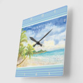 Das tropische Paradise Beach House Palmen Quadratische Wanduhr (Winkel)