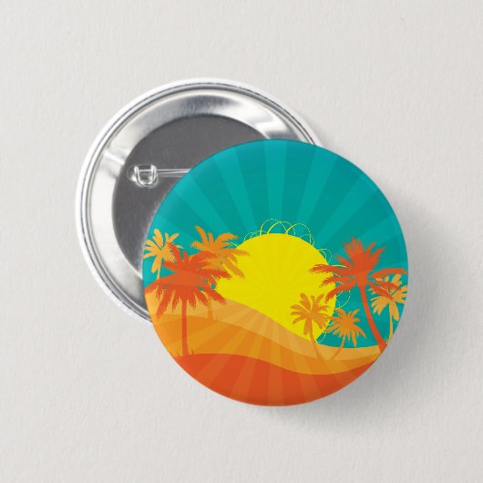 Das tropische Retro-Design des Sunset Beach Button (Vorne & Hinten)
