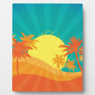 Das tropische Retro-Design des Sunset Beach Fotoplatte