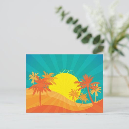 Das tropische Retro-Design des Sunset Beach Postkarte (Stehend Vorderseite)