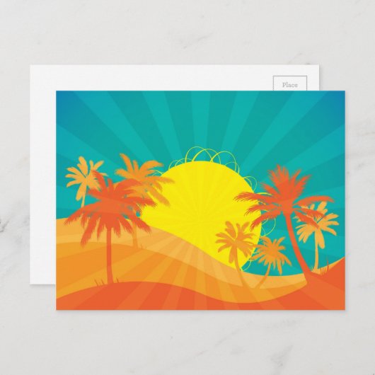 Das tropische Retro-Design des Sunset Beach Postkarte (Vorne/Hinten)