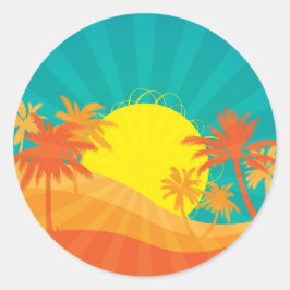 Das tropische Retro-Design des Sunset Beach Runder Aufkleber