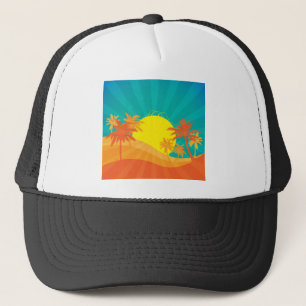 Das tropische Retro-Design des Sunset Beach Truckerkappe