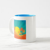 Das tropische Retro-Design des Sunset Beach Zweifarbige Tasse (Vorderseite Links)