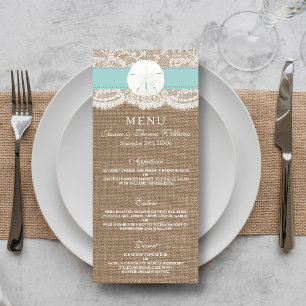 Das türkisfarbene Sand Dollar Wedding Menü Menükarte
