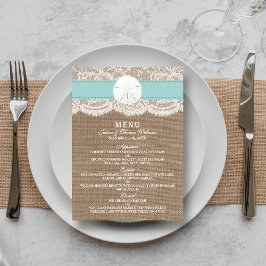 Das türkisfarbene Sand Dollar Wedding Menü Menükarte