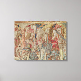 Das Turnier, vertikale Webstuhltapisserie Leinwanddruck