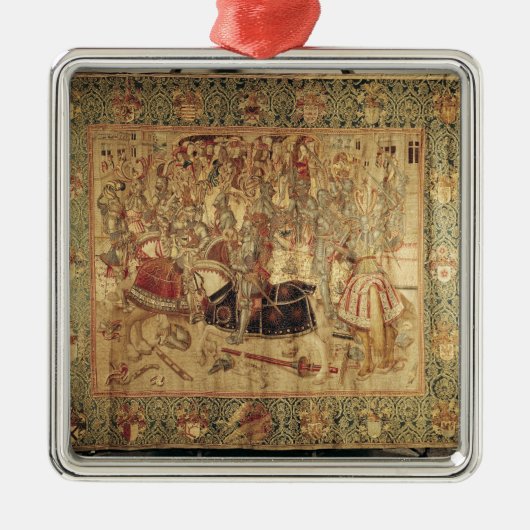 Das Turnier, vertikale Webstuhltapisserie Silbernes Ornament (Vorne)