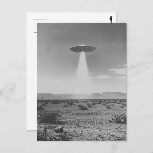 Das UFO in der Wüste Schwarz und Weiß Postkarte (Vorne/Hinten)