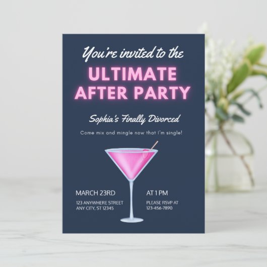 Das ultimative Afterparty-Party Neon Martini Schei Einladung (Stehend Vorderseite)