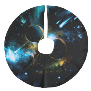 Das Universum der Planeten Leinenimitat Weihnachtsbaumdecke