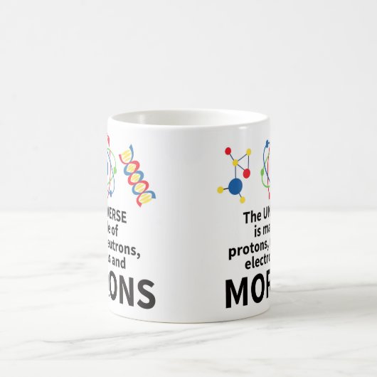 das Universum wird von den Protonneutronelektronen Kaffeetasse (Mittel)