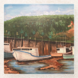 Das ursprüngliche handgemalte Werk des Fischerdorf Glasuntersetzer