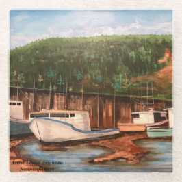 Das ursprüngliche handgemalte Werk des Fischerdorf Glasuntersetzer