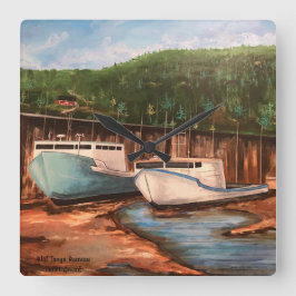 Das ursprüngliche handgemalte Werk des Fischerdorf Quadratische Wanduhr