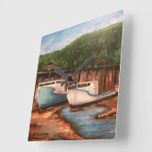 Das ursprüngliche handgemalte Werk des Fischerdorf Quadratische Wanduhr (Winkel)