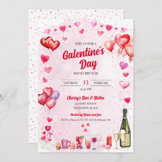 Das Valentinstag-Party der Aquarellbahn Einladung (Vorne/Hinten)