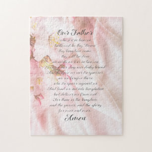 Das Vaterunser Skriptbuchstaben Sanfte rosa Blumen Puzzle