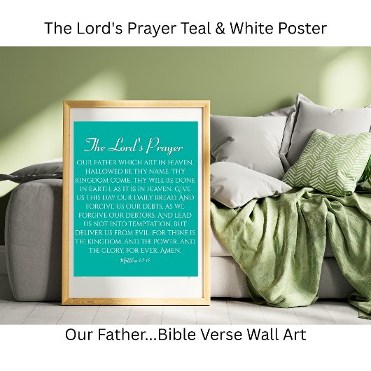 Das Vaterunser Teal & Weiß Poster