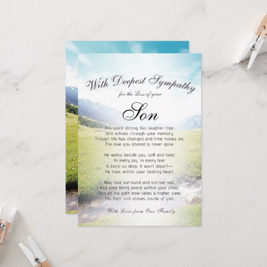 Das Verlieren eines Son Memorial Karte (Vorderseite/Rückseite Beispiel)