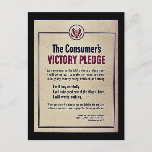 Das Versprechen des Verbrauchers zum Sieg Postkarte (Vorderseite)