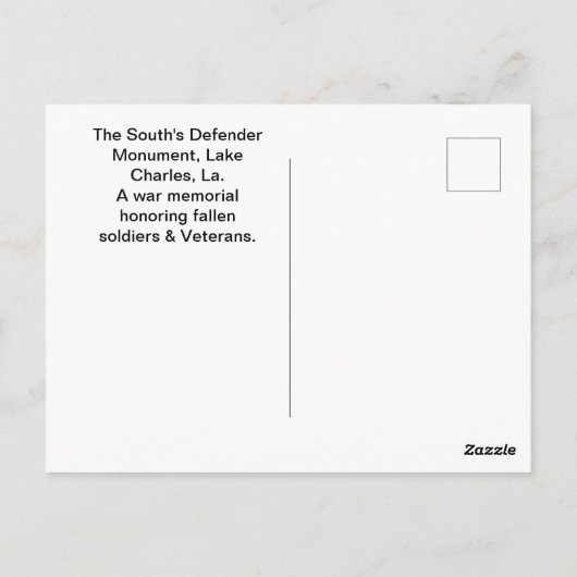 Das Verteidigungsdenkmal des Südens, der Charles S Postkarte (Rückseite)