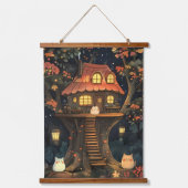 Das verzauberte Baumhaus glatter Katzen Wandteppich Mit Holzrahmen (Vorderseite)