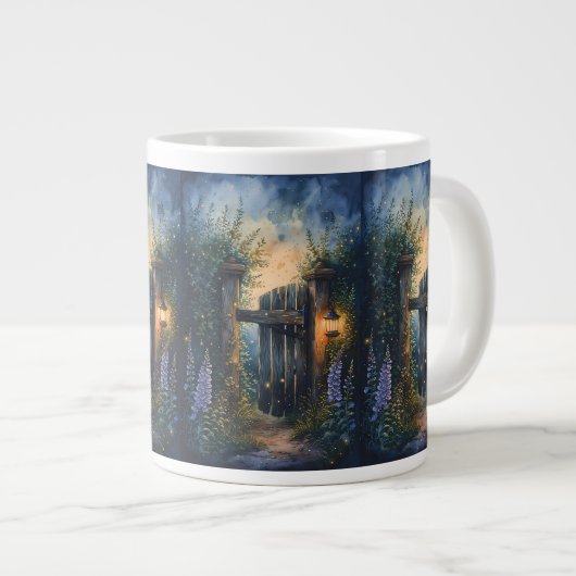 Das verzauberte Gartentor unter glühendem Himmel Jumbo-Tasse (Vorderseite Rechts)