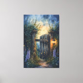 Das verzauberte Gartentor unter glühendem Himmel Leinwanddruck (Vorderseite)