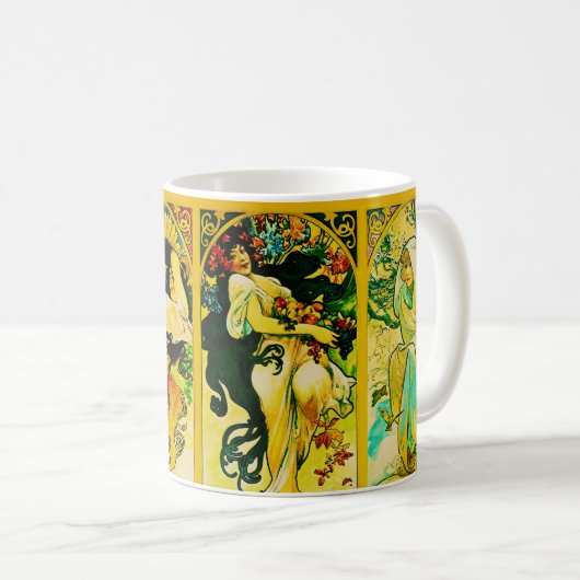 Das vier Jahreszeiten ~ Alphonse Mucha Kaffeetasse (VorderseiteRechts)