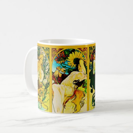 Das vier Jahreszeiten ~ Alphonse Mucha Kaffeetasse (Vorderseite Links)