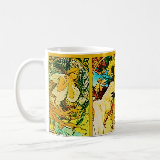 Das vier Jahreszeiten ~ Alphonse Mucha Kaffeetasse (Links)
