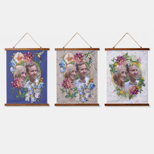 Das Viktorianische, florale Aquarellband Wandteppich Mit Holzrahmen (Dreifach)