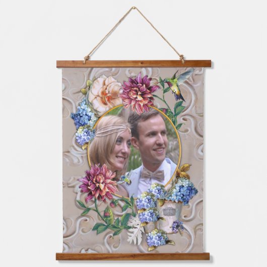 Das Viktorianische, florale Aquarellband Wandteppich Mit Holzrahmen (Vorderseite 2)