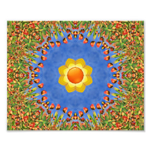 Das Vintage orange Gelb-Blau-Kaleidoskop Sun Fotodruck