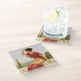 Das Vintage Portrait der Frau mit dem Zeichen Godw Glasuntersetzer