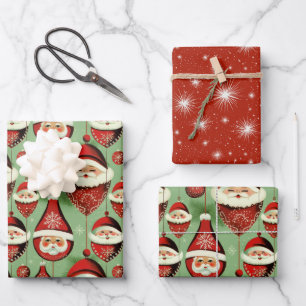 Das Vintage Ziergenuss des Weihnachtsmannes Geschenkpapier Set