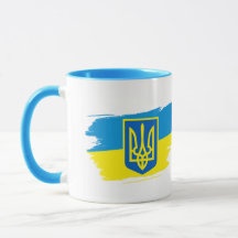 Das Wappen der Ukraine auf der Staatsflagge