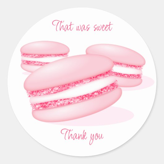das war süß, danke pink macarons runder aufkleber (Vorderseite)