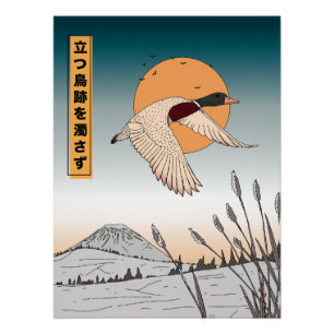 Das Wasser bleibt still, nachdem ein Vogel in die Poster
