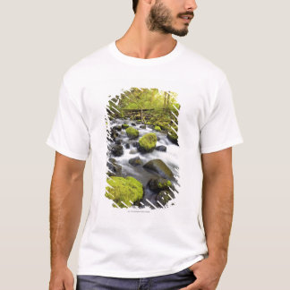 Das Wasser, das durch Moos fließt, bedeckte Felsen T-Shirt