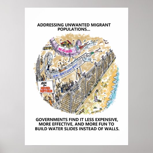 Das Wasser der Flüchtlinge rutscht mattes Plakat (Vorne)