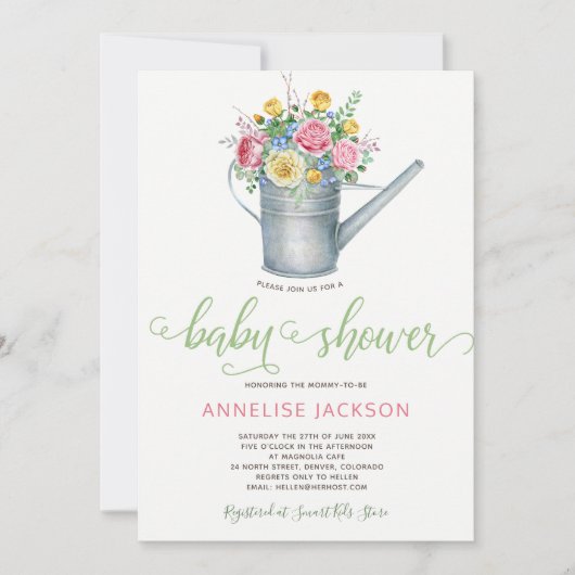 Das Wasser kann eine blütenrote Babydusche mit Wei Einladung (Vorderseite)